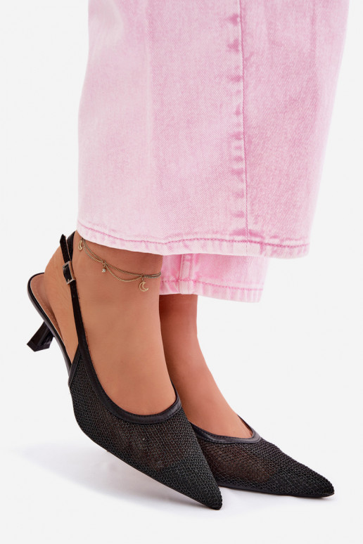 Sieťovina sandále Zapnuté Smukłym Obcasie čierna Calora