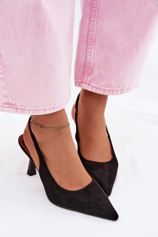 Dámske sandále s tenkými podpätkamiImitacji zo semišuu čierna Saria