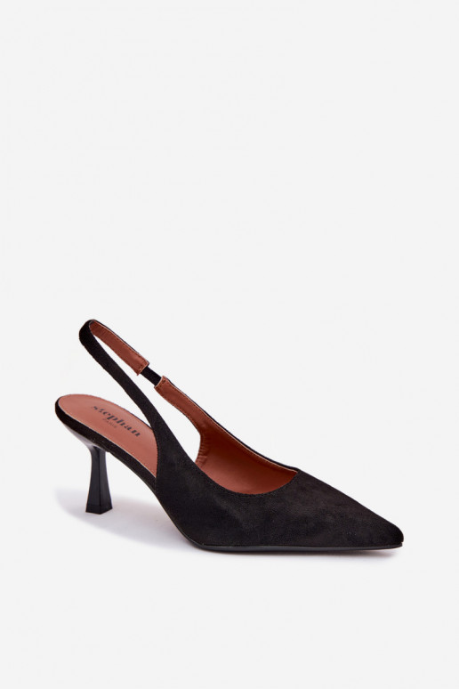 Dámske sandále s tenkými podpätkamiImitacji zo semišuu čierna Saria