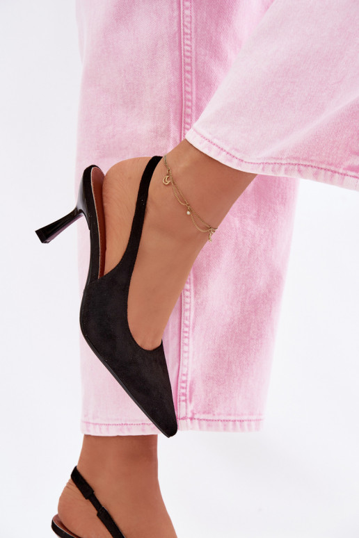 Dámske sandále s tenkými podpätkamiImitacji zo semišuu čierna Saria