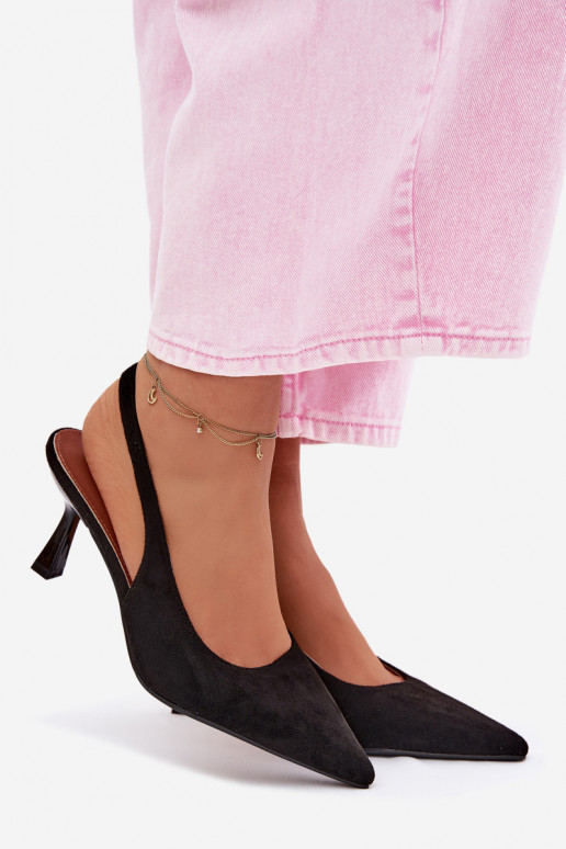 Dámske sandále s tenkými podpätkamiImitacji zo semišuu čierna Saria