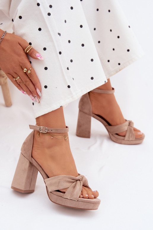 Dámske sandále na vysokom opätkuImitacji zo semišuu béžová Rosetta