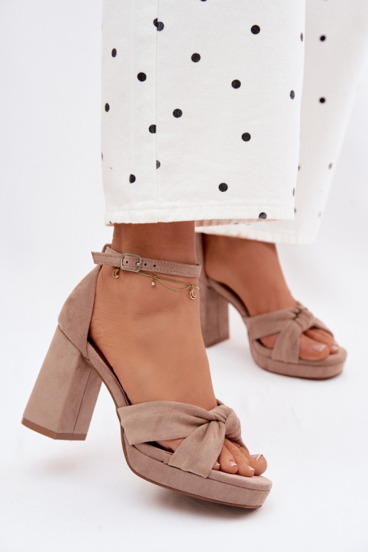 Dámske sandále na vysokom opätkuImitacji zo semišuu béžová Rosetta