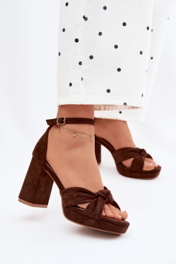 Dámske sandále na vysokom opätkuImitacji zo semišuu CzekoladoIne Rosetta 2