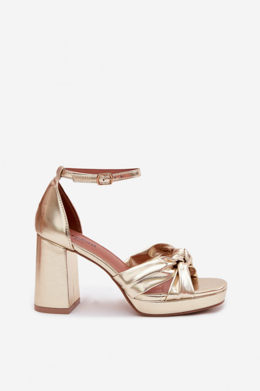Dámske sandále na vysokom opätkuImitacji Skóry zlatej farby Rosetta