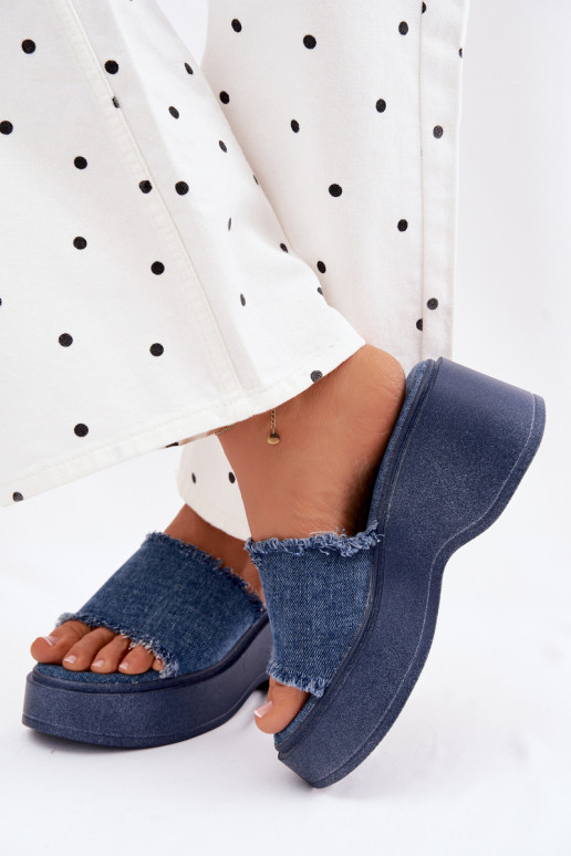 Dámske papuče s platformou Denimové materiály Virelia