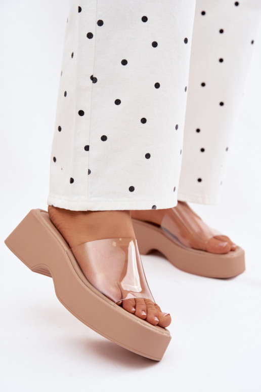 Dámske papuče s platformouTransparentnym Pruhyem béžová Selestia