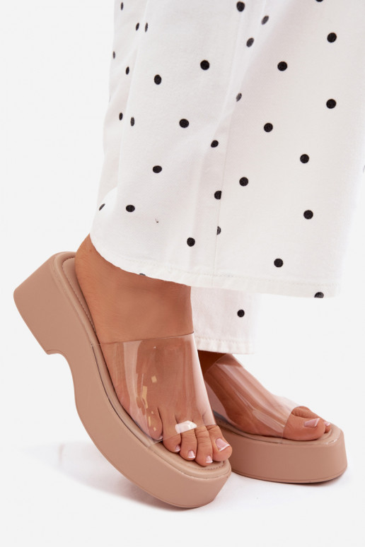 Dámske papuče s platformouTransparentnym Pruhyem béžová Selestia