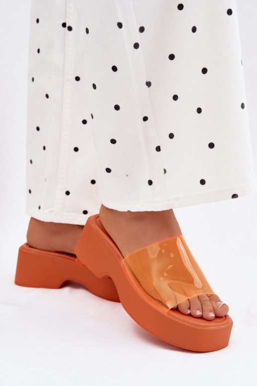 Dámske papuče s platformouTransparentnym Pruhyem oranžová Selestia