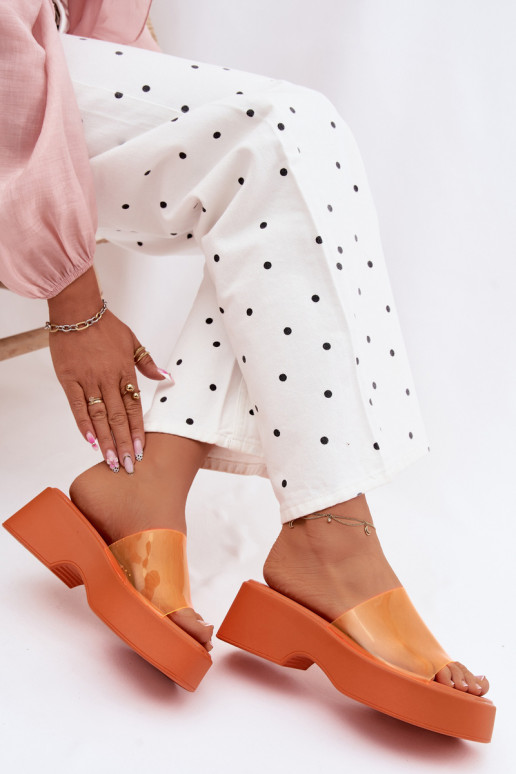 Dámske papuče s platformouTransparentnym Pruhyem oranžová Selestia