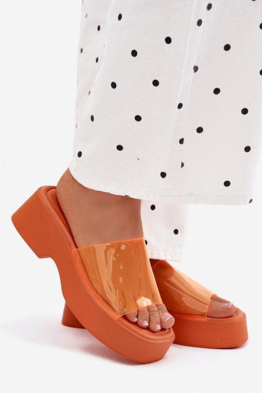 Dámske papuče s platformouTransparentnym Pruhyem oranžová Selestia
