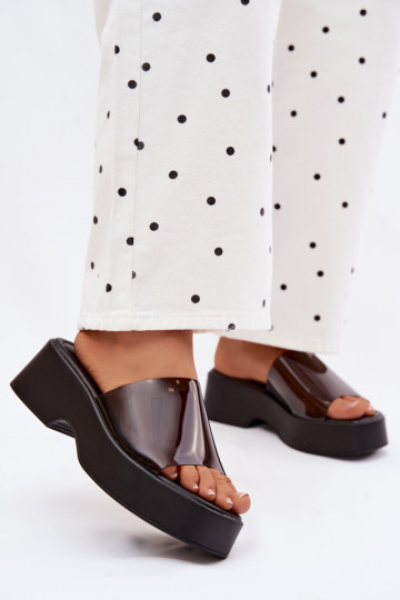 Dámske papuče s platformouTransparentnym Pruhyem čierna Selestia 2