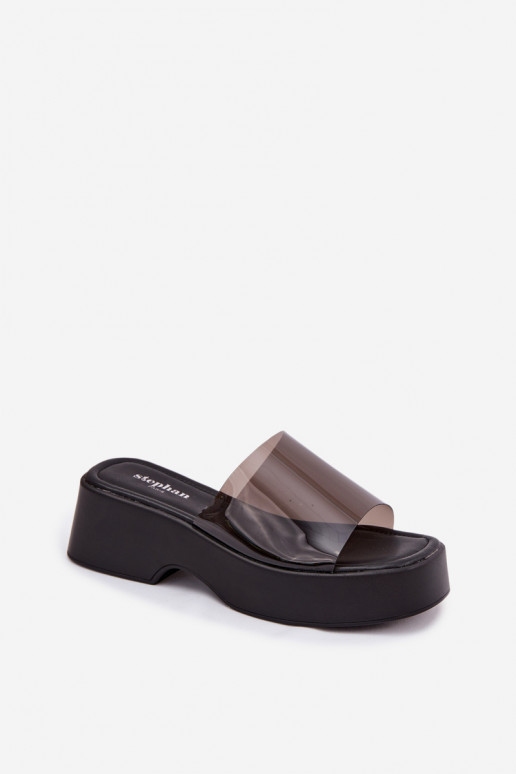 Dámske papuče s platformouTransparentnym Pruhyem čierna Selestia