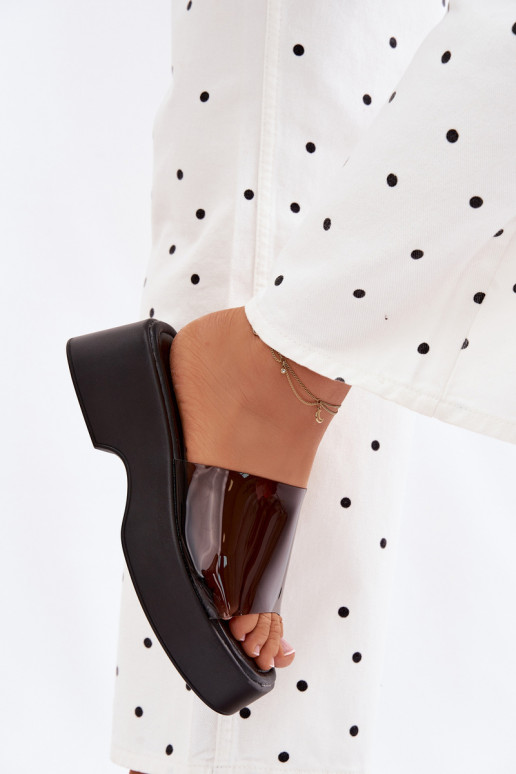 Dámske papuče s platformouTransparentnym Pruhyem čierna Selestia