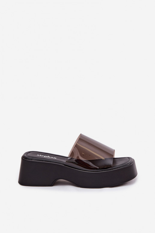 Dámske papuče s platformouTransparentnym Pruhyem čierna Selestia