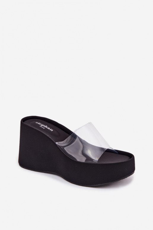 Dámske papuče s platformouTransparentnym Pruhyem čierna Zolretia