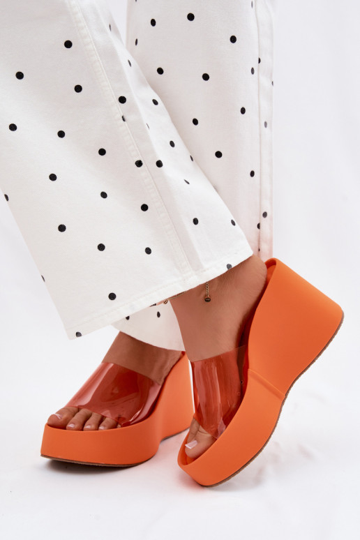 Dámske papuče s platformouTransparentnym Pruhyem oranžová Zolretia