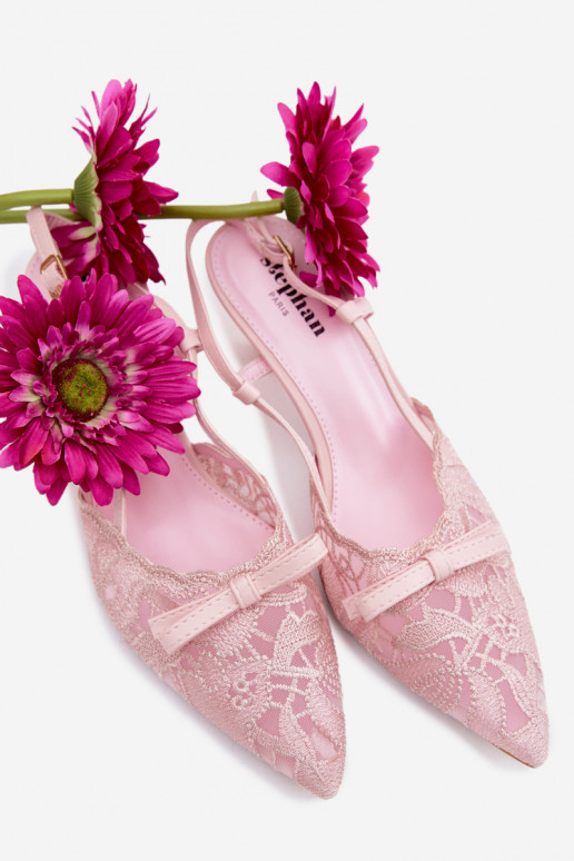 Čipkované sandále Dámske Zapnuté obcasie so stuhami Ružová Máribelle