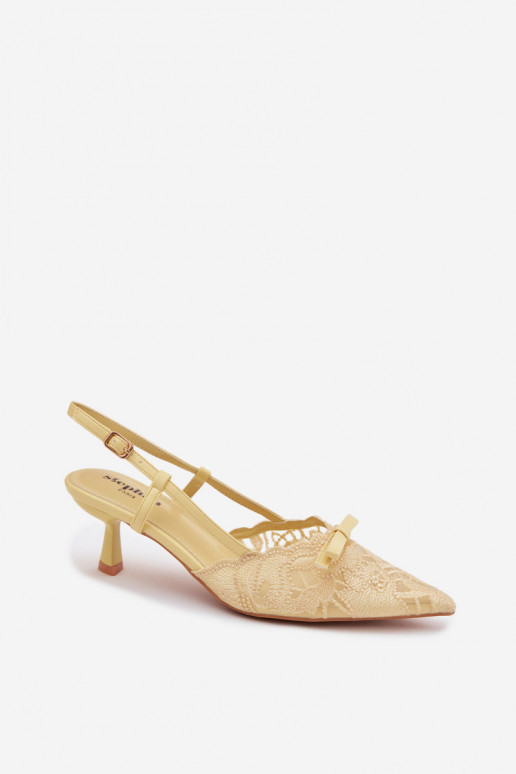 Čipkované sandále Dámske Zapnuté obcasie so stuhami žltá Máribelle
