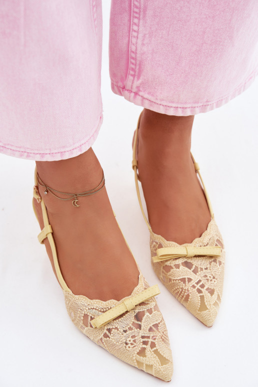 Čipkované sandále Dámske Zapnuté obcasie so stuhami žltá Máribelle