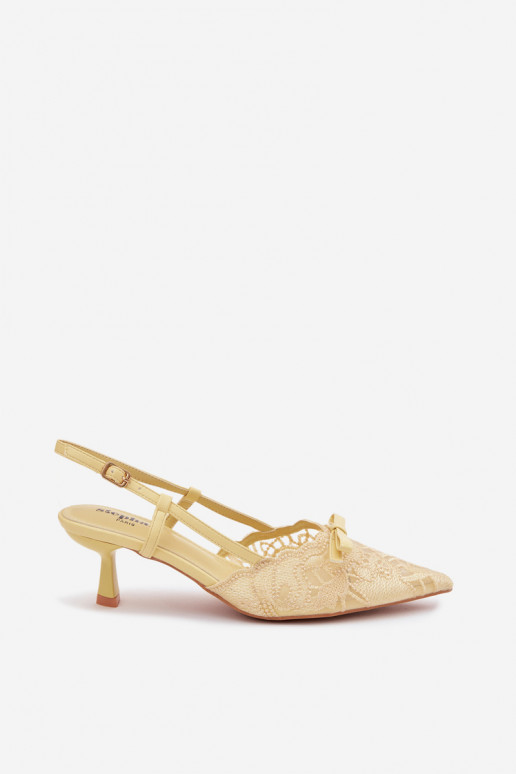 Čipkované sandále Dámske Zapnuté obcasie so stuhami žltá Máribelle