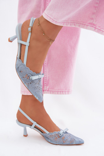 Čipkované sandále Dámske Zapnuté obcasie so stuhami Modrá Máribelle