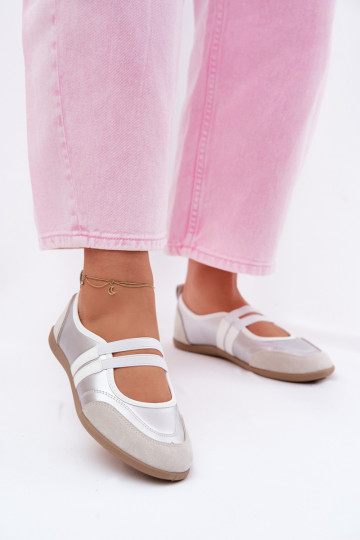 Balerínky Športový štýlElastycznymi Paskami strieborná farba Donatella 2