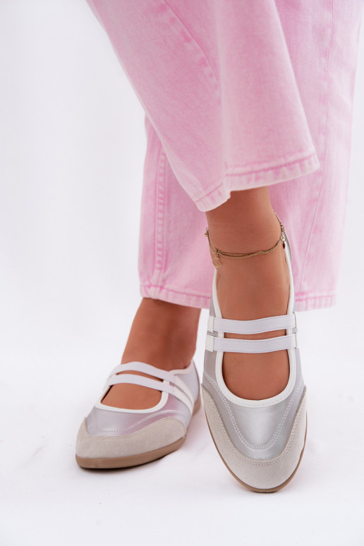 Balerínky Športový štýlElastycznymi Paskami strieborná farba Donatella