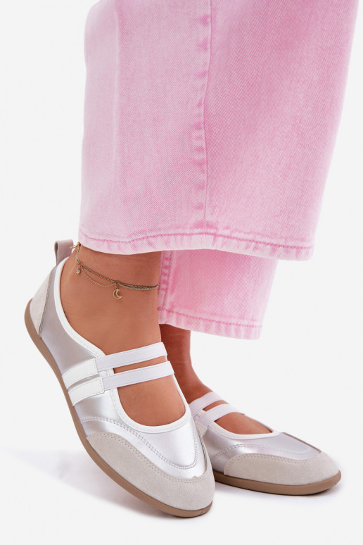 Balerínky Športový štýlElastycznymi Paskami strieborná farba Donatella