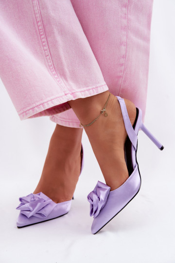 Dámske sandále s tenkými podpätkamiSatynoInym INykończeniem Fialová Irina