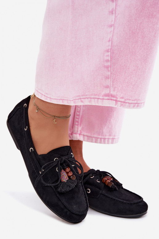 dámske mokasínyso strapcamim I koralové farbyikami čierna Teresa