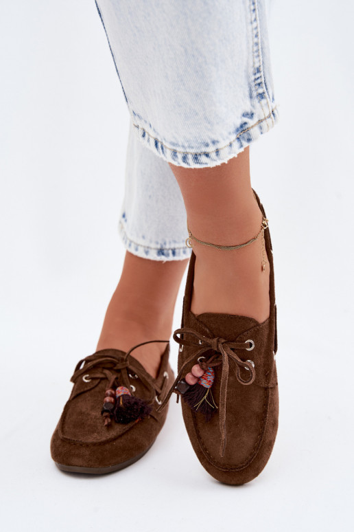 dámske mokasínyso strapcamim I koralové farbyikami Hnedá farba Teresa
