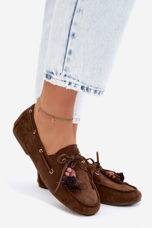 dámske mokasínyso strapcamim I koralové farbyikami Hnedá farba Teresa