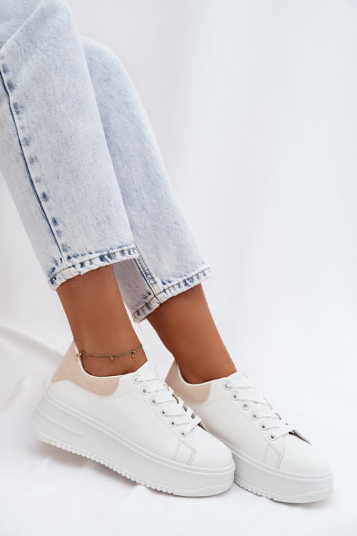 Tenisky model obuvi Dámske s platformouImitacji Skóry biely-béžová Calinae