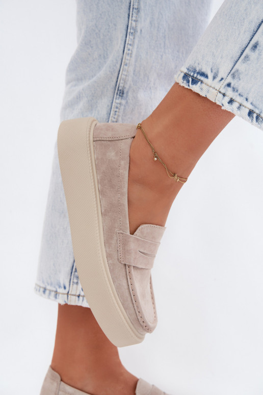 MokasínyZapnutéturalnego zo semišuu s platformou Vinceza 79594 béžová