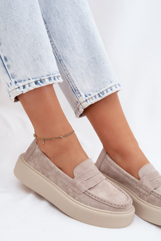 MokasínyZapnutéturalnego zo semišuu s platformou Vinceza 79594 béžová
