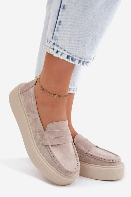 MokasínyZapnutéturalnego zo semišuu s platformou Vinceza 79594 béžová