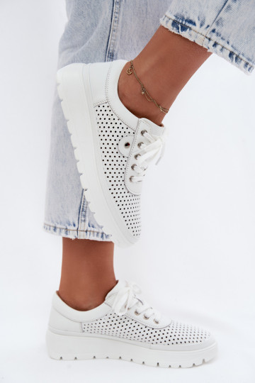 Kožené s prvkami prelamovania topánky Dámske Vinceza 79629 biela farba