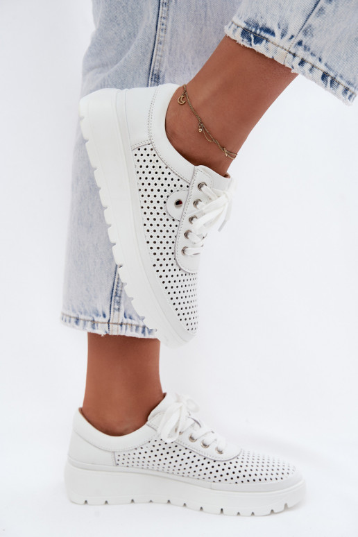 Kožené s prvkami prelamovania topánky Dámske Vinceza 79629 biela farba