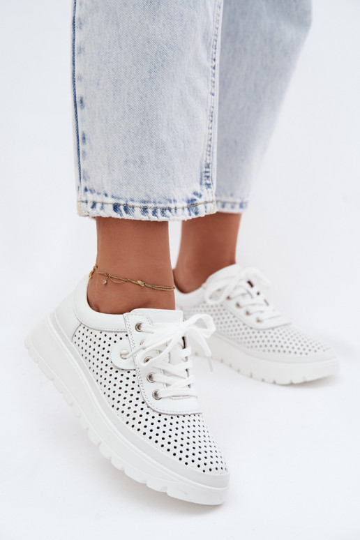 Kožené s prvkami prelamovania topánky Dámske Vinceza 79629 biela farba