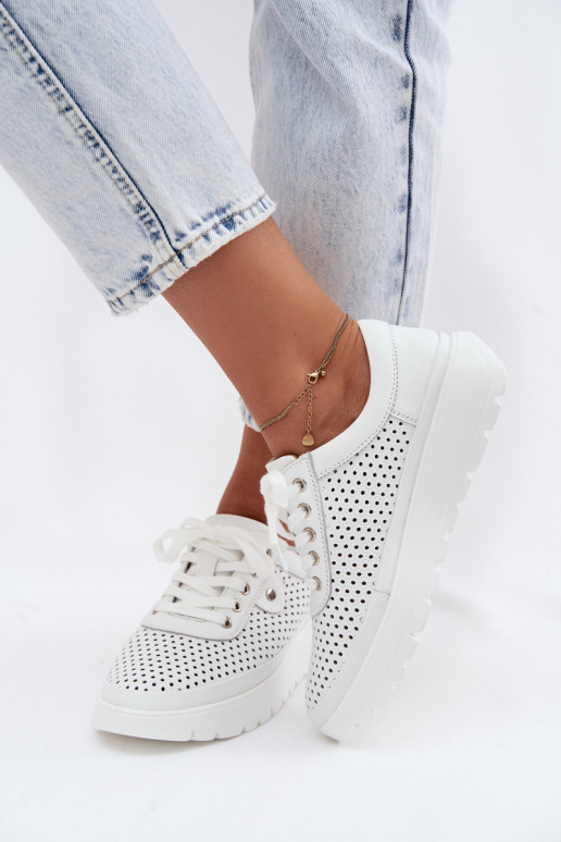Kožené s prvkami prelamovania topánky Dámske Vinceza 79629 biela farba