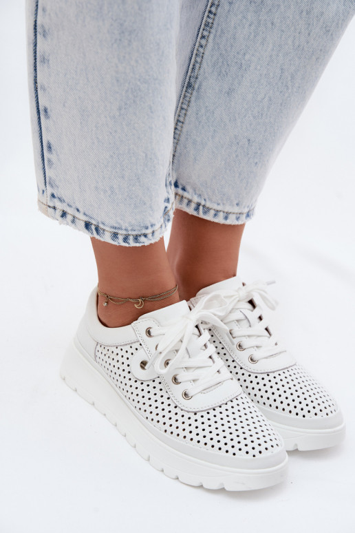 Kožené s prvkami prelamovania topánky Dámske Vinceza 79629 biela farba