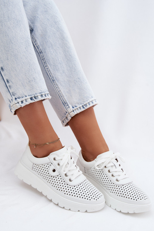 Kožené s prvkami prelamovania topánky Dámske Vinceza 79629 biela farba