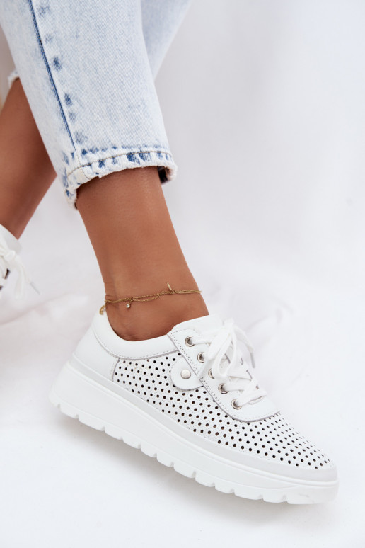 Kožené s prvkami prelamovania topánky Dámske Vinceza 79629 biela farba