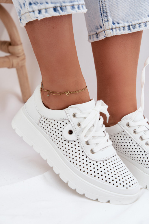 Kožené s prvkami prelamovania topánky Dámske Vinceza 79629 biela farba