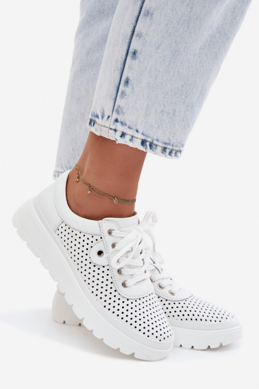 Kožené s prvkami prelamovania topánky Dámske Vinceza 79629 biela farba