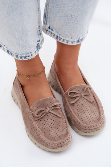 dámske mokasínyZapnutéturalnego zo semišuu so stuhami Vinceza 95401 béžová