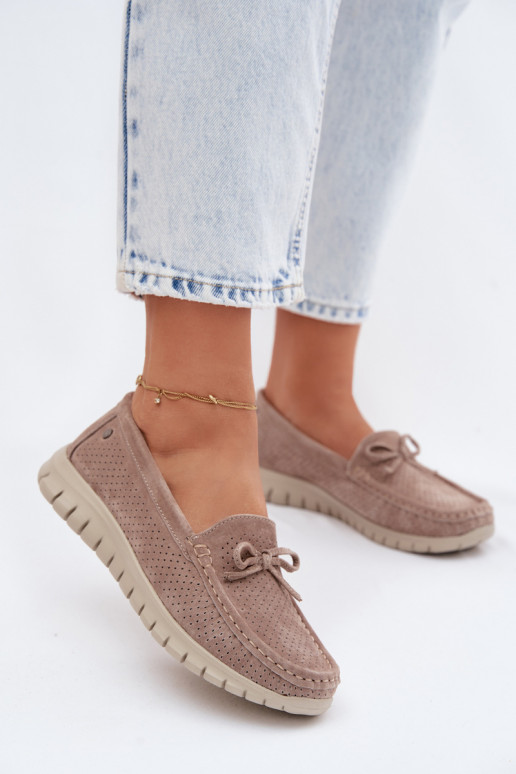dámske mokasínyZapnutéturalnego zo semišuu so stuhami Vinceza 95401 béžová