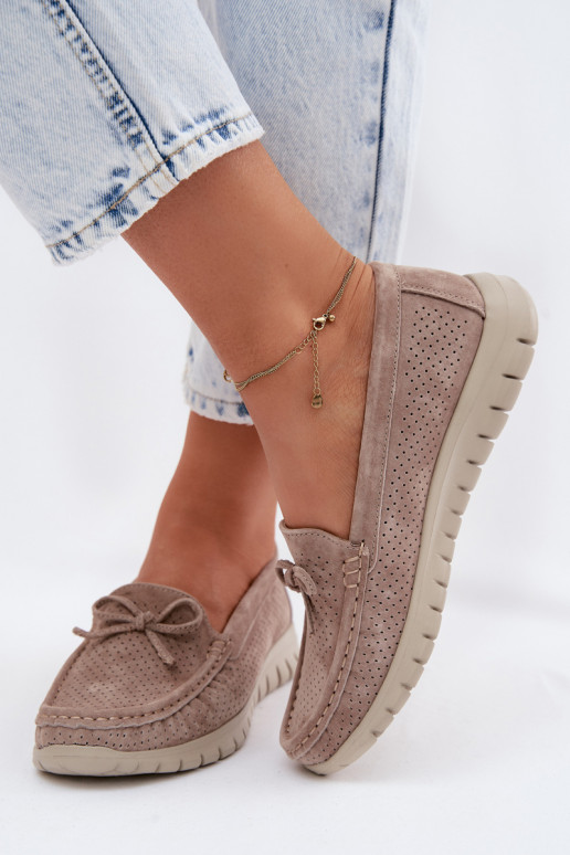 dámske mokasínyZapnutéturalnego zo semišuu so stuhami Vinceza 95401 béžová