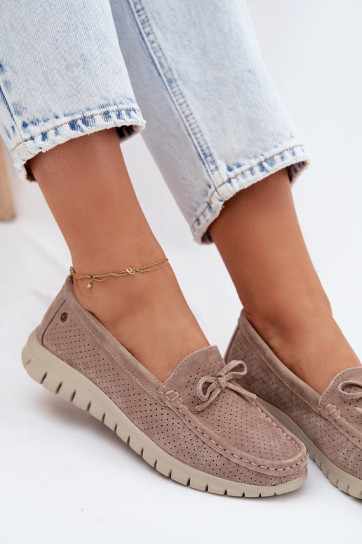 dámske mokasínyZapnutéturalnego zo semišuu so stuhami Vinceza 95401 béžová